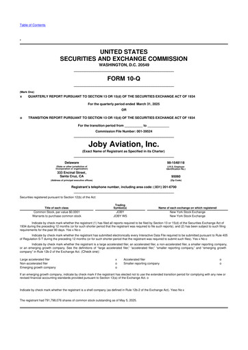 Vorschaubild Joby Aviation 10-Q Quartalsbericht 2025 