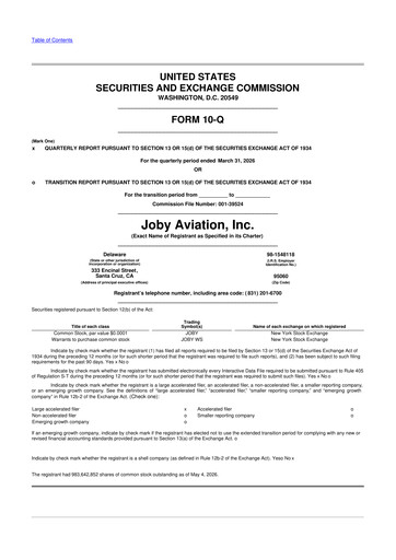 Vorschaubild Joby Aviation 10-Q Quartalsbericht  