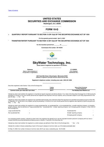 Vorschaubild SkyWater Technology 10-Q Quartalsbericht 2022 