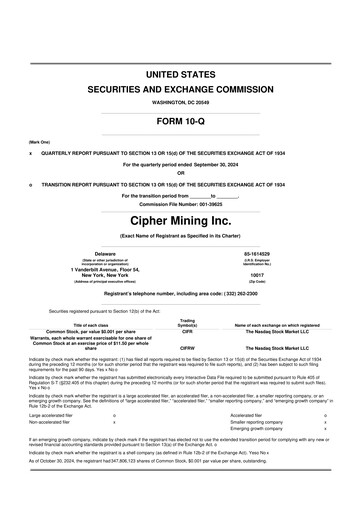 Miniature Cipher Mining 10-Q Rapport trimestriel 2024 