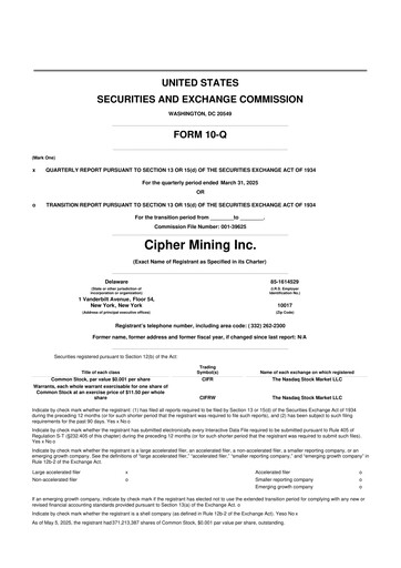 Miniature Cipher Mining 10-Q Rapport trimestriel 2025 