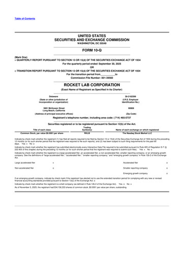 Miniature Rocket Lab 10-Q Rapport trimestriel 2025 