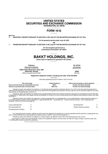 Miniature Bakkt Holdings 10-Q Rapport trimestriel  