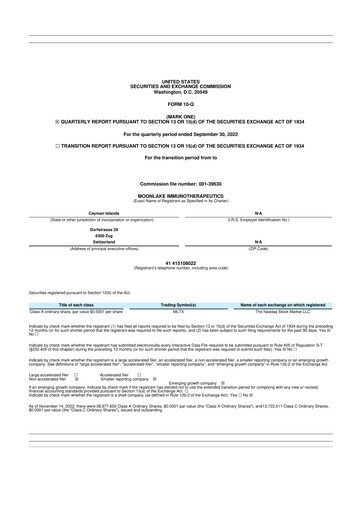 Vorschaubild MoonLake Immunotherapeutics 10-Q Quartalsbericht 2022 