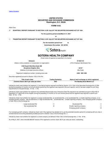 Miniature Sotera Health
 10-Q Rapport trimestriel 2021 