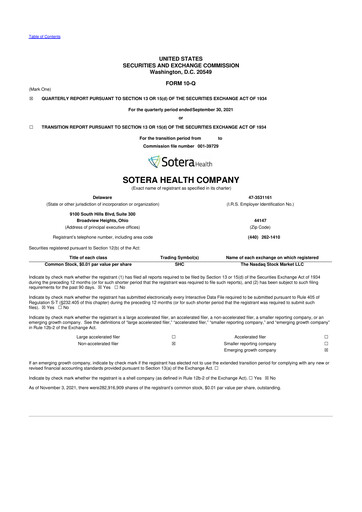 Miniature Sotera Health
 10-Q Rapport trimestriel 2021 