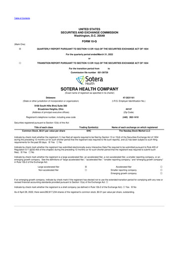 Miniature Sotera Health
 10-Q Rapport trimestriel 2022 