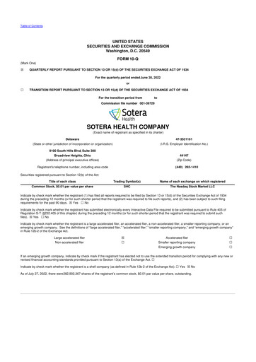 Miniature Sotera Health
 10-Q Rapport trimestriel 2022 