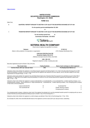 Miniature Sotera Health
 10-Q Rapport trimestriel 2024 