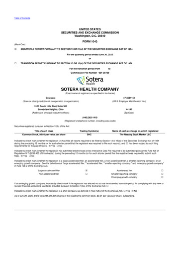 Miniature Sotera Health
 10-Q Rapport trimestriel 2025 
