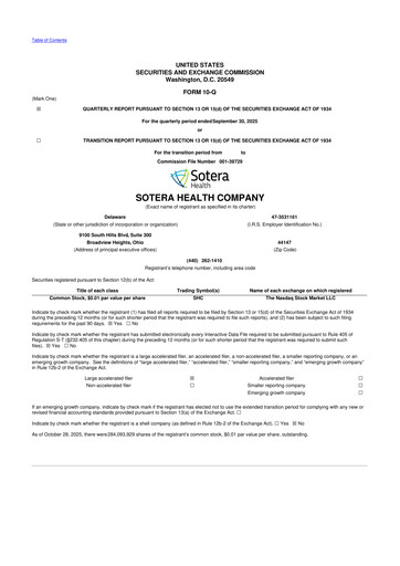 Miniature Sotera Health
 10-Q Rapport trimestriel 2025 