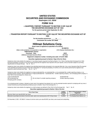 Miniature Hillman Solutions 10-Q Rapport trimestriel 2021 