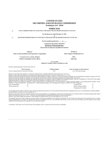 Miniature Jackson Financial 10-K Rapport annuel 2021