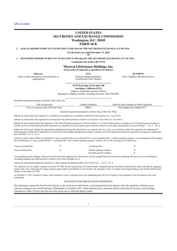 Miniature Maravai LifeSciences
 10-K Rapport annuel 