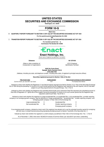 Vorschaubild Enact Holdings 10-Q Quartalsbericht 2022 