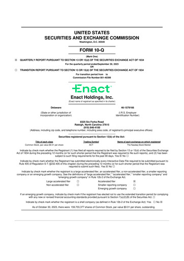 Vorschaubild Enact Holdings 10-Q Quartalsbericht 2023 