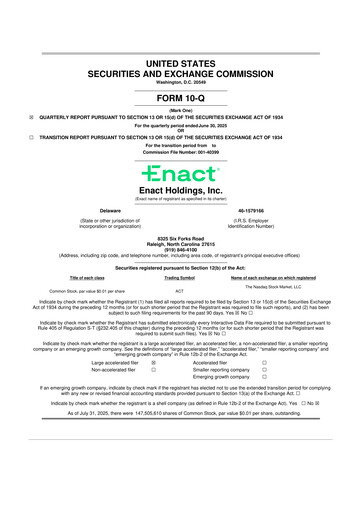 Vorschaubild Enact Holdings 10-Q Quartalsbericht 2025 