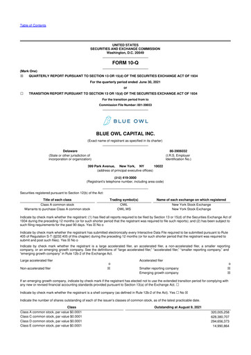 Miniature Blue Owl Capital 10-Q Rapport trimestriel 2021 