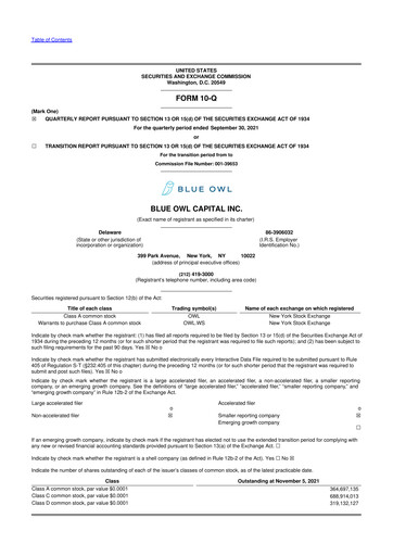 Miniature Blue Owl Capital 10-Q Rapport trimestriel 2021 