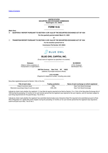 Miniature Blue Owl Capital 10-Q Rapport trimestriel 2022 