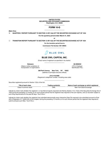 Miniature Blue Owl Capital 10-Q Rapport trimestriel 2023 