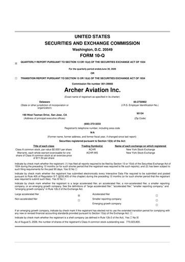 Thumbnail Archer Aviation 10-Q Quarterly Report FY2026 