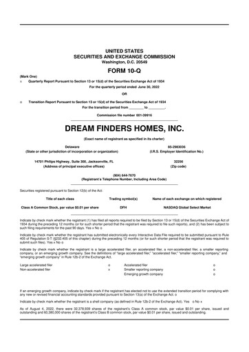 Thumbnail Dream Finders Homes 10-Q Quarterly Report FY2022 