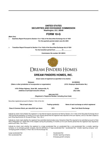 Thumbnail Dream Finders Homes 10-Q Quarterly Report FY2023 