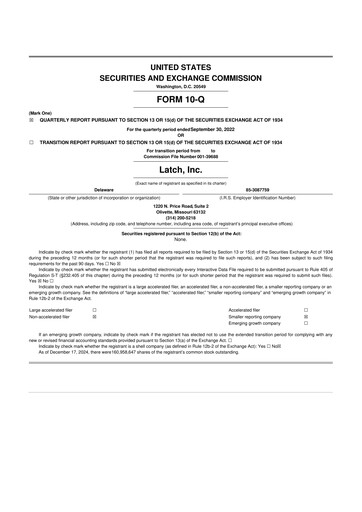 Thumbnail Latch 10-Q Quarterly Report FY2022 