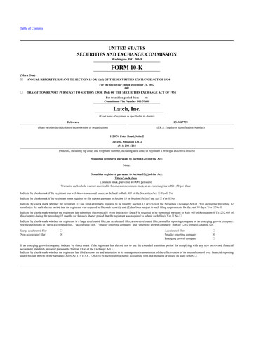 Thumbnail Latch 10-K Annual Report 2022