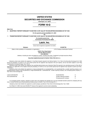 Thumbnail Latch 10-Q Quarterly Report FY2023 