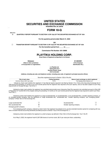 Thumbnail Playtika 10-Q Quarterly Report FY2022 