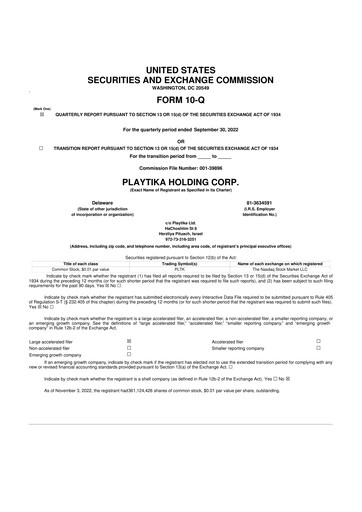 Thumbnail Playtika 10-Q Quarterly Report FY2022 