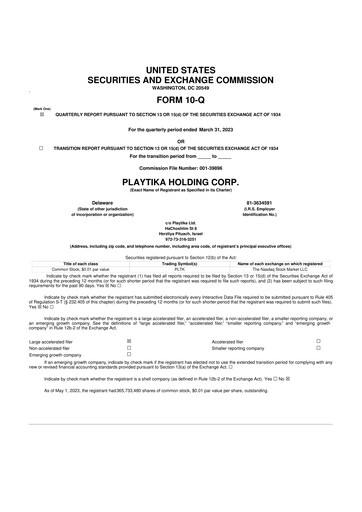 Thumbnail Playtika 10-Q Quarterly Report FY2023 