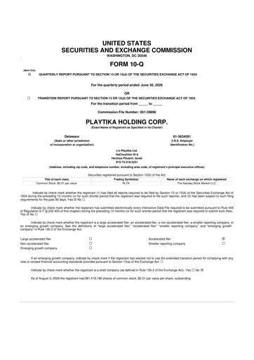 Thumbnail Playtika 10-Q Quarterly Report FY2026 