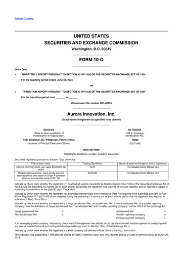 Thumbnail Aurora Innovation 10-Q Quarterly Report FY2023 