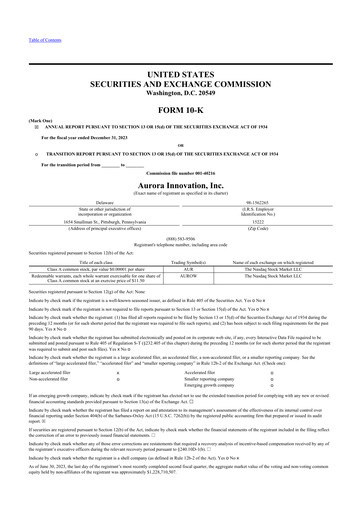 Thumbnail Aurora Innovation 10-K Annual Report 2023