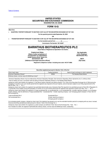 Thumbnail Barinthus Biotherapeutics 10-Q Quarterly Report FY2025 