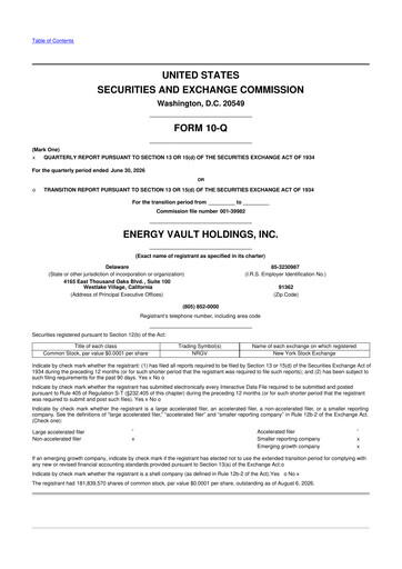 Miniature Energy Vault 10-Q Rapport trimestriel 2026 