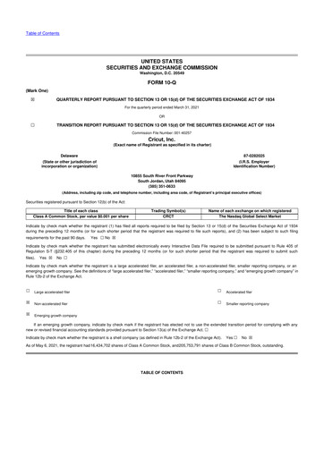 Thumbnail Cricut 10-Q Quarterly Report FY2021 