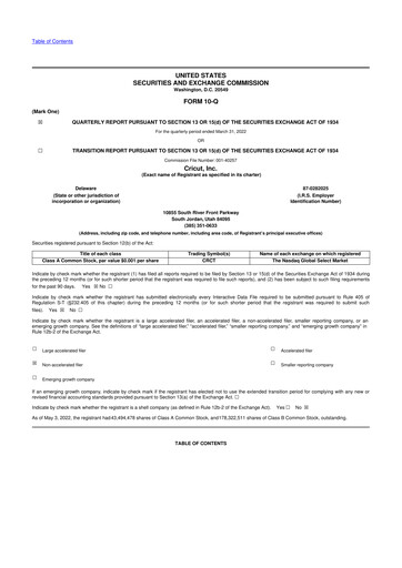 Thumbnail Cricut 10-Q Quarterly Report FY2022 