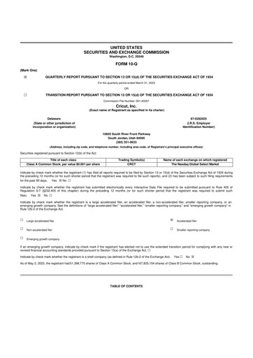 Thumbnail Cricut 10-Q Quarterly Report FY2023 