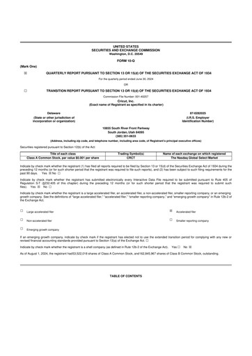 Thumbnail Cricut 10-Q Quarterly Report FY2024 