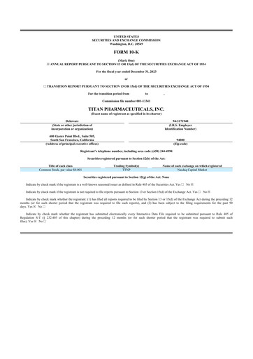 Thumbnail Titan Pharmaceuticals
 10-K Annual Report 2023