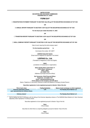 Miniature Leifras 20-F Rapport annuel 