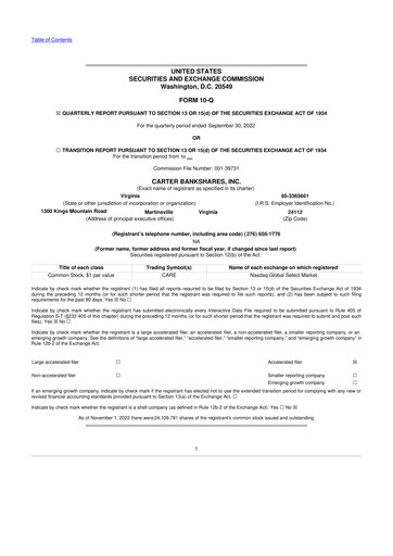 Thumbnail Carter Bankshares 10-Q Quarterly Report FY2022 
