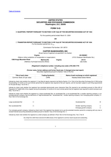 Thumbnail Carter Bankshares 10-Q Quarterly Report FY2024 