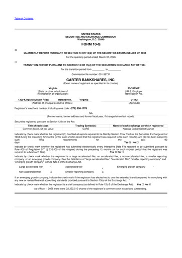 Thumbnail Carter Bankshares 10-Q Quarterly Report FY2026 