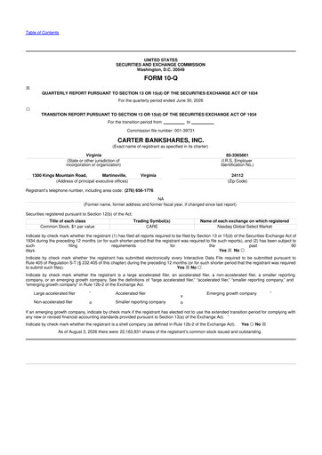 Thumbnail Carter Bankshares 10-Q Quarterly Report FY2026 