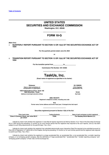 Miniature TaskUs 10-Q Rapport trimestriel 2022 